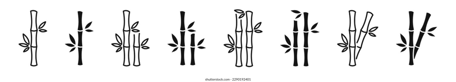 Juego de iconos vectoriales de bambú. Símbolos de bambú. Siluetas de plantas de bambú. EPS 10