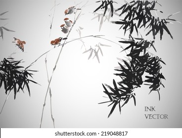 Bamboo . Vector illustration. Traditional chinese painting. 
