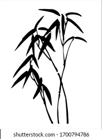 Bamboo. Vector. Ink image of bamboo branches and leaves. Oriental, chinese, japanese, korean style. Black and white image.