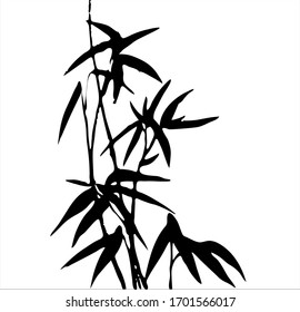 Bamboo. Vector. Ink image of bamboo branches and leaves. Oriental, chinese, japanese, korean style. Black and white image.