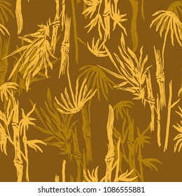 Bamboo vector seamless pattern illustration with tropical Asian trees and leaves. Chinese or Japanese exotic textile print. Summer tropics texture for cover, fabric, swimwear cloth or decoration paper