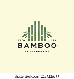 Bamboo vintage logo template. Green bamboo tree vector design.