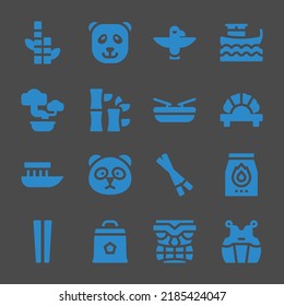 bamboo web icons. Bamboo and Panda bear, Boat and Dumpling symbol, vector signs