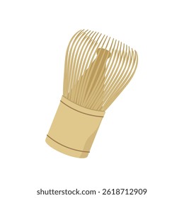 Bamboo whisk isolated on white background. Matcha making equipment. Flat vector illusration.