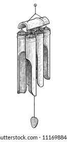 Bamboo wind chimes illustration, drawing, engraving, ink, line art, vector