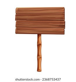 Bamboo and wood sign, frame with stick and plank in cartoon style isolated on white background. Game border, gui menu.