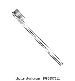 Bambus-Holzzahnbürsten für gesunde Zahnreinigung. Biologisch abbaubares Material. Umweltfreundliche Naturprodukte. Umfassende schwarze Vektorgrafik