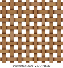 Bamboo woven concept. Traditional asian pattern, rustic handicraft decor. Wicker texture for basket. Fabric or textile formed by weaving. Background from natural wooden material vector illustration.