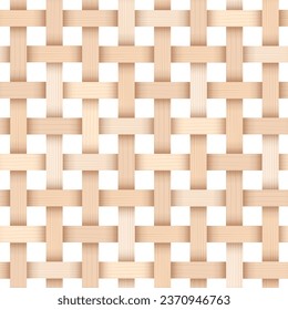 Bamboo woven concept. Traditional asian pattern, rustic handicraft decor. Wicker texture for basket. Fabric or textile formed by weaving. Background from natural wooden material vector illustration.