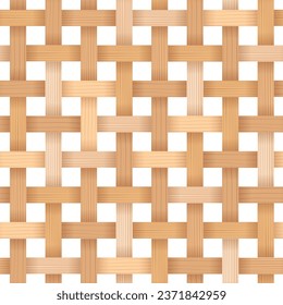 Bamboo woven concept. Traditional asian pattern, rustic handicraft decor. Wicker texture for basket. Fabric or textile formed by weaving. Background from natural wooden material vector illustration.