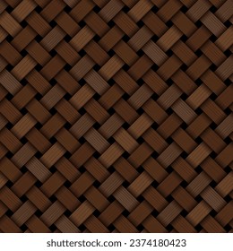 Bamboo woven concept. Traditional asian pattern, rustic handicraft decor. Wicker texture for basket. Fabric or textile formed by weaving. Background from natural wooden material vector illustration.