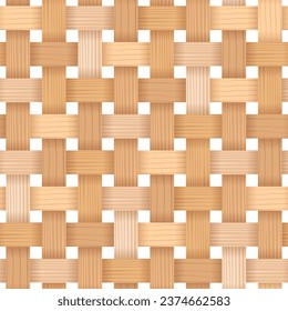 Bamboo woven concept. Traditional asian pattern, rustic handicraft decor. Wicker texture for basket. Fabric or textile formed by weaving. Background from natural wooden material vector illustration.