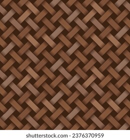 Bamboo woven concept. Traditional asian pattern, rustic handicraft decor. Wicker texture for basket. Fabric or textile formed by weaving. Background from natural wooden material vector illustration.