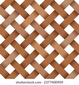 Bamboo woven concept. Traditional asian pattern, rustic handicraft decor. Wicker texture for basket. Fabric or textile formed by weaving. Background from natural wooden material vector illustration.