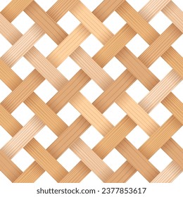 Bamboo woven concept. Traditional asian pattern, rustic handicraft decor. Wicker texture for basket. Fabric or textile formed by weaving. Background from natural wooden material vector illustration.