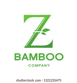 Bamboo Z letter or alphabet vector logo template. This logo with symbol and leaf. Green color and suitable for business and culture of china.