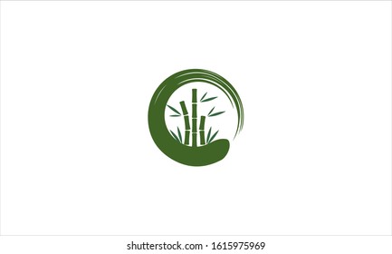 Bamboo In Zen Brush Stoke Logo Template. Green Bamboo Trees Vector Design. Bamboo Stem Logotype