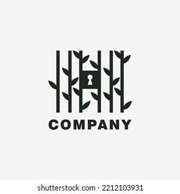 bamboos forest and lock. nature logo design for company, brand, and website. Vector EPS 10