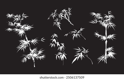 Bamboos presented with Chinese ink painting style. Vector, with solid color background.