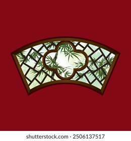Bamboos, view from an elegant traditional Chinese style window. Vector. With various kinds of window frames and shapes.