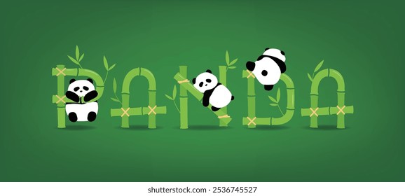 Bamboo-style 'PANDA' text with panda decorations.