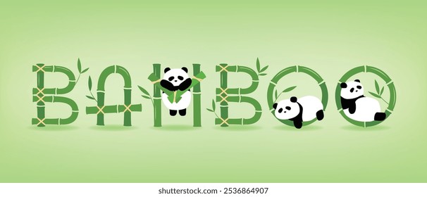 Texto em estilo bambu com decorações em panda.