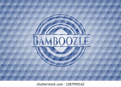 Bamboozle blue badge with geometric pattern background.