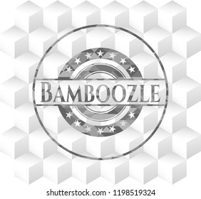 Bamboozle grey emblem. Retro with geometric cube white background