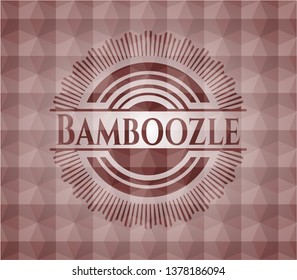 Bamboozle red emblem or badge with abstract geometric polygonal pattern background. Seamless.