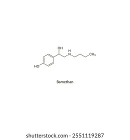 Bamethan flaches Skelett molekulare Struktur Vasodilatator Medikament in der Hypertonie-Behandlung verwendet. Wissenschaftliches Vektorgrafik.