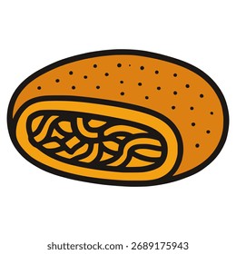 Bamischijf holandês de macarrão frito profundo plano cor vetor ilustração modelo design