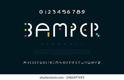 Bamper creative geometric modern urban alphabet font. Digital abstract futuristic, fashion, sport, minimal technology typography. Simple numeric vector illustration