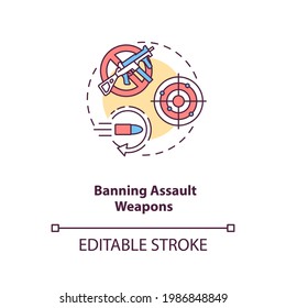 Verbot des Angriffs Waffen-Konzept Symbol. Feuerwaffenregulierung wegen Vorsicht. Verhütung gewaltsamer Kriminalität. Gun Control Idee dünne Linie Illustration. Vektorgrafik einzeln Umriss RGB Farbzeichnung. Bearbeitbarer Hub
