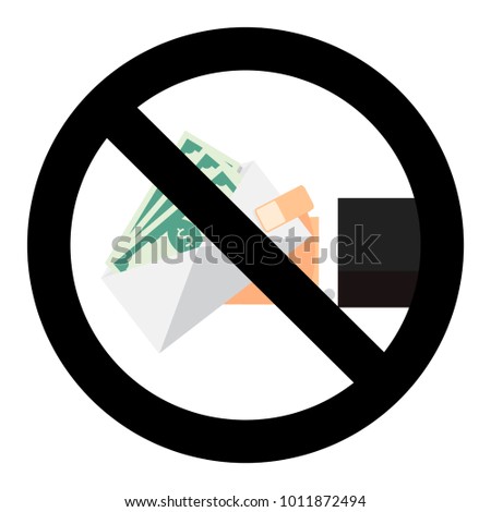Ban bribery symbol sign vector. Finance cash stop symbol, illustration of no cash banknote in envelope