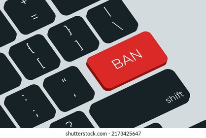 Ban button on keyboard keys vector. Simple style