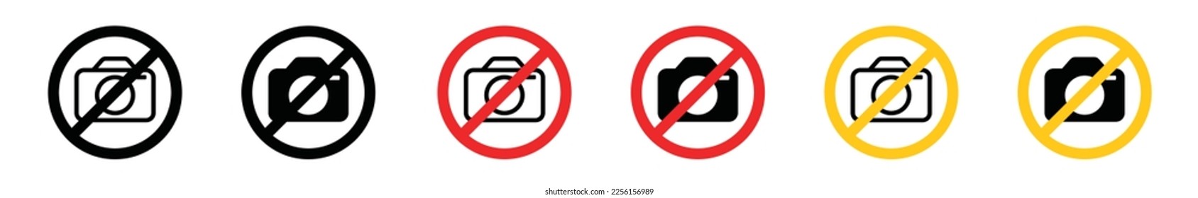 Ban camera icon set. Prohibit taking photos signs. No photo camera icon symbol, vector illustration