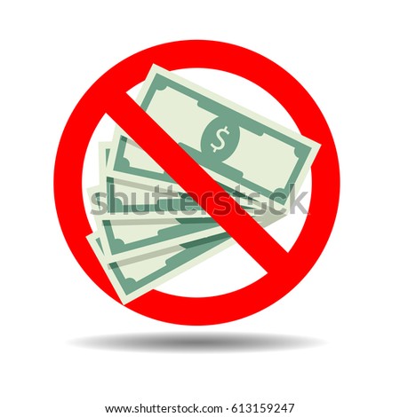 Ban cash payment. Forbidden and rule badge, symbol prohibited, vector illustration