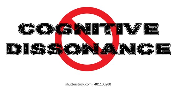 Ban Cognitive Dissonance, wherein personal ideas conflict with reality, thus creating unease and anxiety.  Vector EPS-10 file, no transparency used.  svg