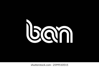 BAN Creative Unique Modern Letter Logo Design. Stylized logo featuring a unique letter design, presenting abstract minimalist aesthetics and modern appeal.