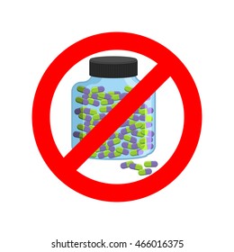 Ban doping. It is forbidden to take stimulants. Crossed-out sports nutrition and pills. Emblem against steroids. Red prohibition sign. Stop dope