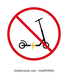 Ban Electronic Kick Scooter Black Silhouette Icon. Forbid Electrical Power Kick Scooter Pictogram. Electricity Transport Red Stop Symbol. No Allowed Push Wheel Bike Sign. Isolated Vector Illustration.