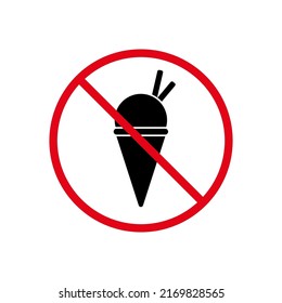 Ban Entry with Ice Cream in Waffle Cone Rule Black Silhouette Icon. Forbid Sundae Pictogram. Restricted Eat Food Zone Red Symbol. No Allowed Ice Cream Information Sign. Isolated Vector Illustration.