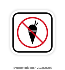 Ban Entry with Ice Cream in Waffle Cone Rule Black Silhouette Icon. Forbid Sundae Pictogram. No Allowed Ice Cream Information Sign. Restricted Eat Food Zone Red Symbol. Isolated Vector Illustration.