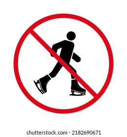 Ban Figure Skating Black Silhouette Icon. Man Skater Forbidden Pictogram. Person In Ice Skate Shoe Red Stop Circle Symbol. No Allowed Training On Ice Rink Sign. Isolated Vector Illustration.