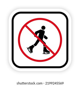 Ban Figure Skating Black Silhouette Icon. Man Skater Forbidden Pictogram. Person In Ice Skate Shoe Red Stop Circle Symbol. No Allowed Training On Ice Rink Sign. Isolated Vector Illustration.