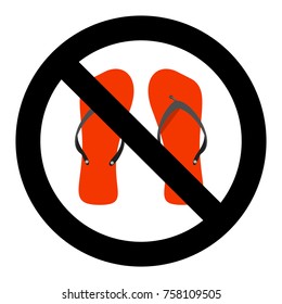 Ban flip flops sign. slipper or flip-flop advise careful, walk prohibit. Vector illustration. Do not go slapping