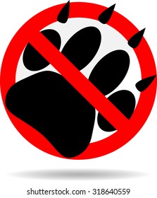 Ban foot print animal. Pet paw, print dog, wildlife cat or tiger, vector graphic illustration