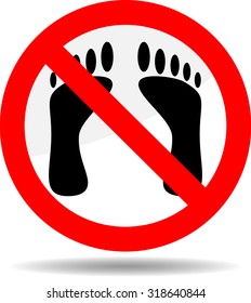 Ban foot print. Silhouette sign icon,  footprint and barefoot, ban label, no and prohibition. Vector graphic illustration