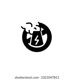 Ban forbidden smoke fog power plant. Vector solid icon black and white with green eco energy theme