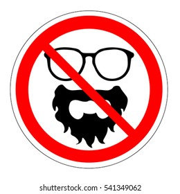 Ban glasses beard. Prohibiting sign accessories. Vector illustration